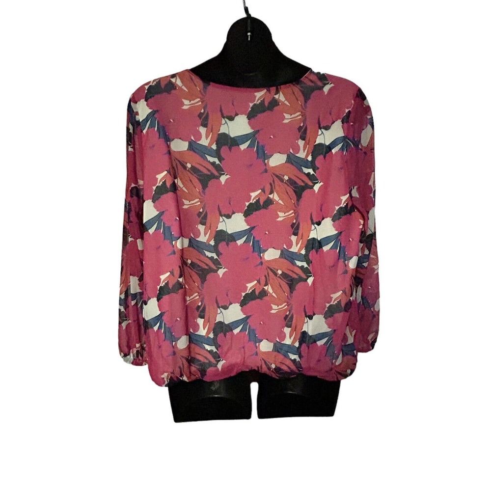 Monroe & Main Chiffon Overlay Pink Floral Blouson Career Dinner Party Guest Top - Picture 10 of 16